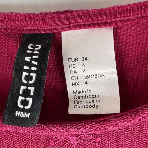 Divided Lace Dress Fit & Flare Burgundy Short Sleeves Lined Stretch Women's 4 - Picture 8 of 11